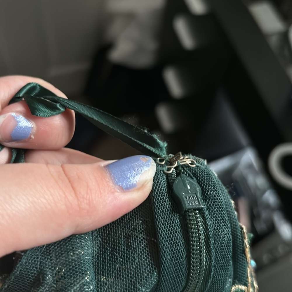 Xscape Teal and Gold Prom Dress - Picture 5 of 12